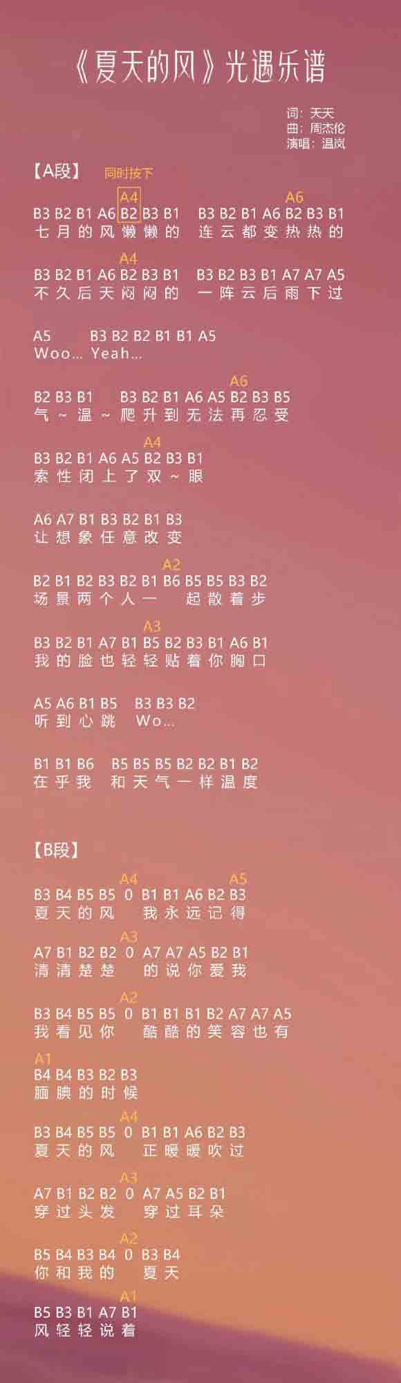光遇乐谱夏天的风(光遇夏天的风乐谱分享)